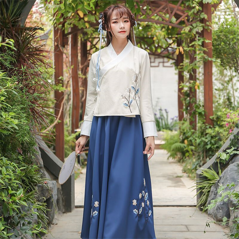 Terno Hanfu de duas peças para mulheres, saia e top orientais, roupas chinesas Han antigas, traje cosplay, traje Tang, vestido para mulheres