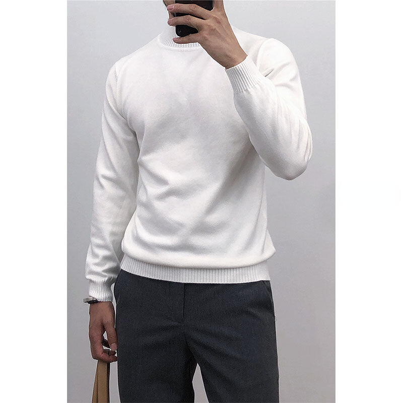 Bottoming Shirt Sweater Half Turtleneck Korean Style Casual Slim Solid Color Autumn and Winter Bottoming Knitted Sweater Men