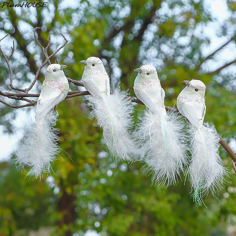 1/12 buah Dekorasi burung merpati putih buatan busa bulu ornamen pernikahan Natal kerajinan rumah dekorasi meja properti foto burung