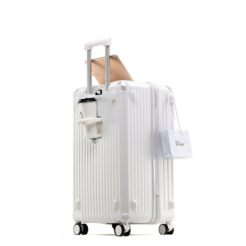 New Five-Wheel Luggage Large Capacity multifunctional Trolley Case Female Brake Cup Holder Suitcase Universal Wheel  Pack Trunk