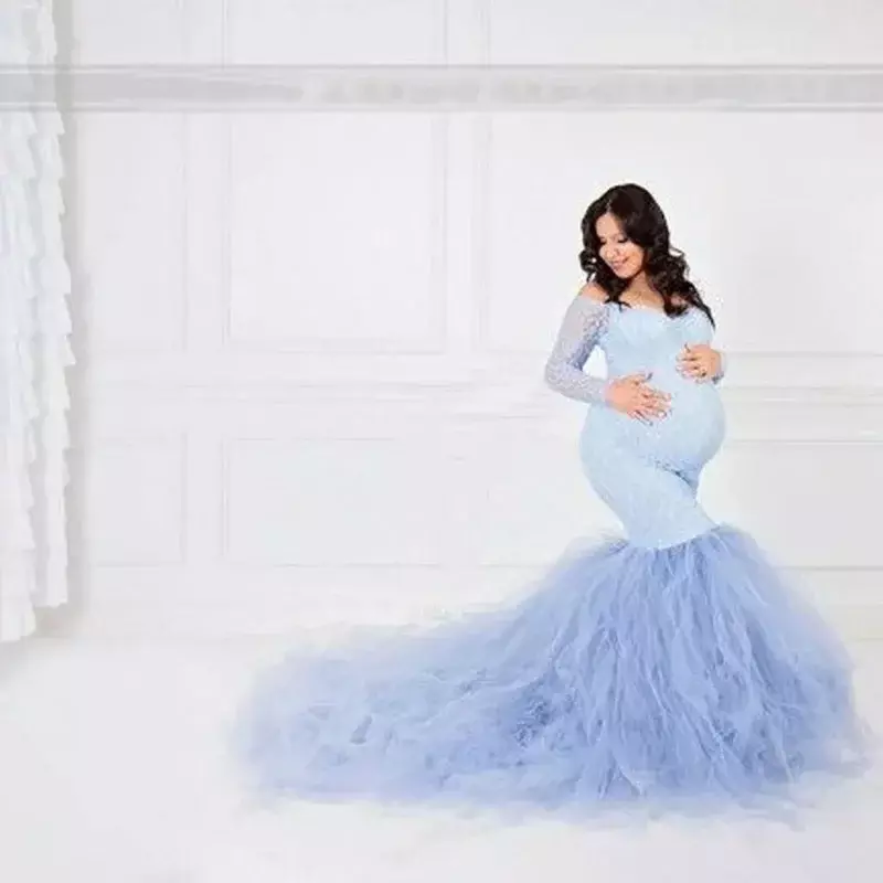 Vestido longo Fishtail maternidade, Vestido de gravidez de fios, Laço maternidade fotografia adereços, Maxi vestidos para foto