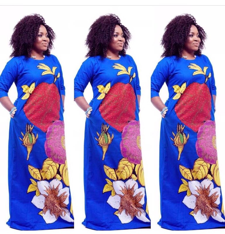 Penawaran Khusus Afrika Gaun untuk Wanita Afrika Wanita O-leher Percetakan Polyester Panjang Pakaian Afrika untuk Wanita