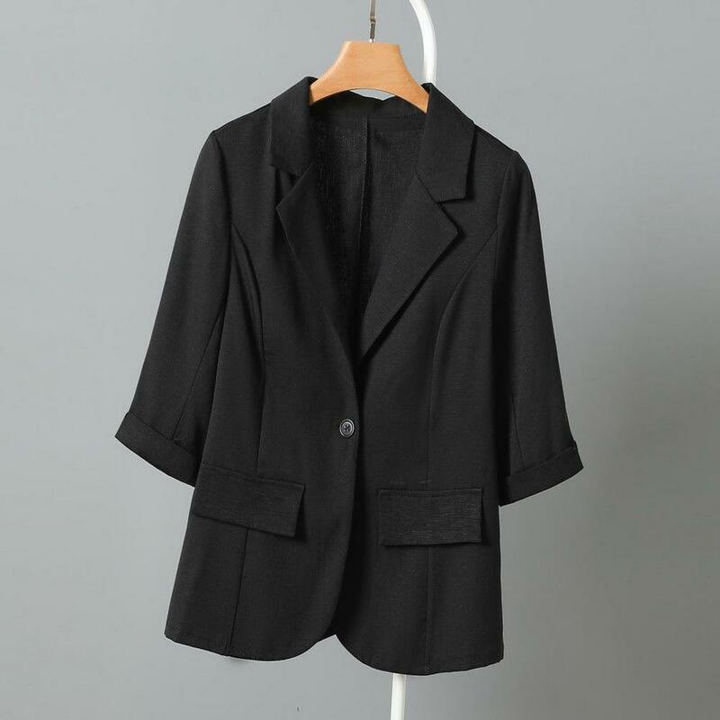 여성용 라펠 세트 코트, 싱글 단추 세트 코트, 세련된 여성용 슬림핏 라펠 세트 코트, 3/4 소매 싱글 코트, 여름
