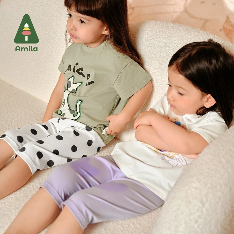 Amila 2024 Summer New Baby Leggings Girls' Pants Full of Print Polka Dot Fashion All-match Children's Clothing Bottoms