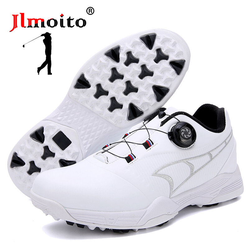 Zapatos de Golf impermeables para hombres, zapatillas de entrenamiento de Golf de cuero, antideslizantes, sin púas, zapatos atléticos de Golf para principiantes para parejas, 46