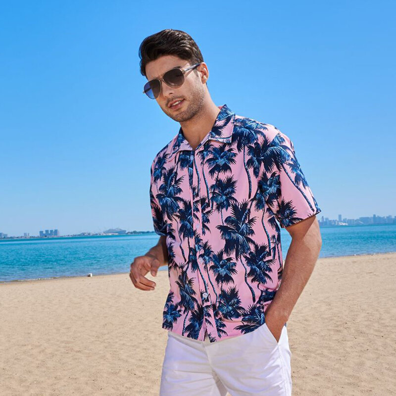 Гавайские рубашки для мужчин с пальмами, летние повседневные рубашки с коротким рукавом, Высококачественная свободная уличная одежда, винтажные пляжные топы, одежда Camise
