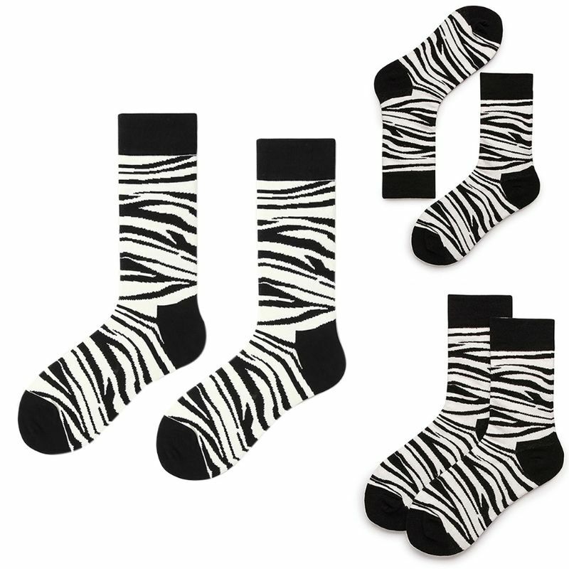 Унисекс, уличные забавные носки в стиле хип-хоп для креативных черно-белых полосок зебры с принтом животных в стиле Харадзюку,