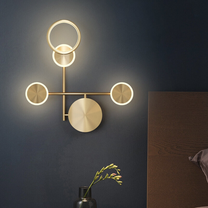 Kobuc Drehbare Ring LED Wand Lampen Nacht Luxus Kupfer Schwarz Wandlampen für Schlafzimmer Wohnzimmer Loft Gang Hause Innen Beleuchtung