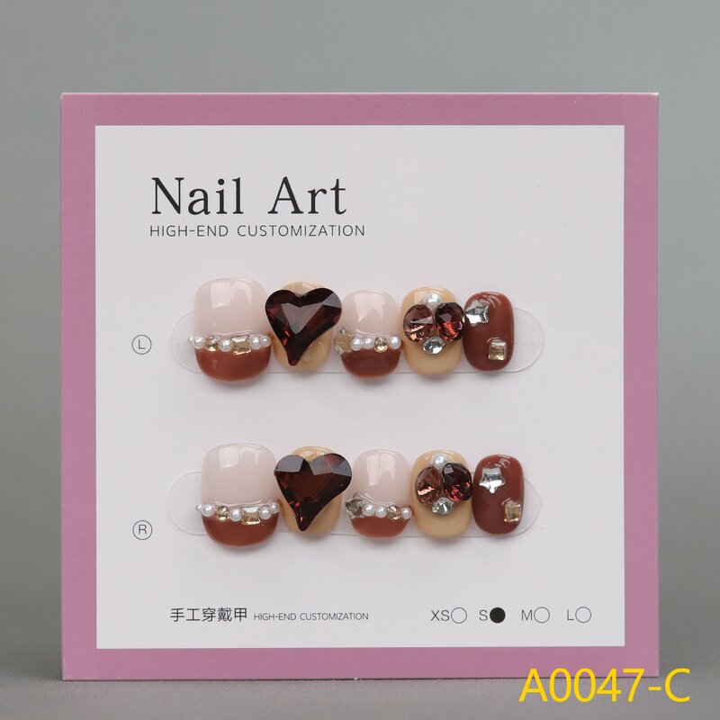 Pegatinas de uñas de estilo francés hechas a mano de tamaño mediano, 10 piezas, brillantes y lujosas, hechas a mano con diamantes