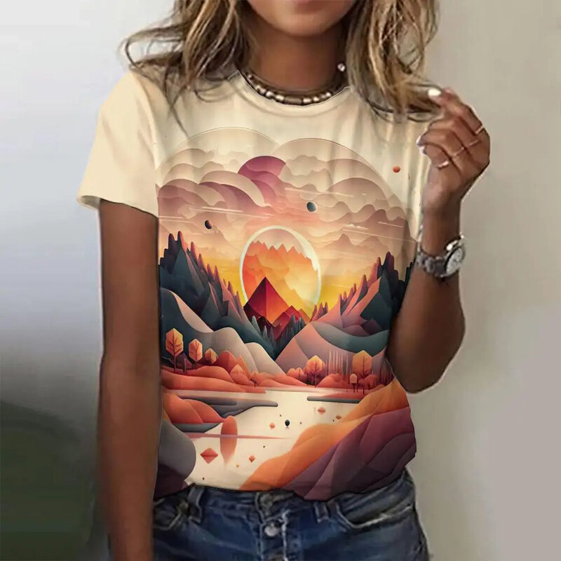 T-shirt à col rond pour femme, haut imprimé poisson, pull d'été, manches courtes, élégant et à la mode
