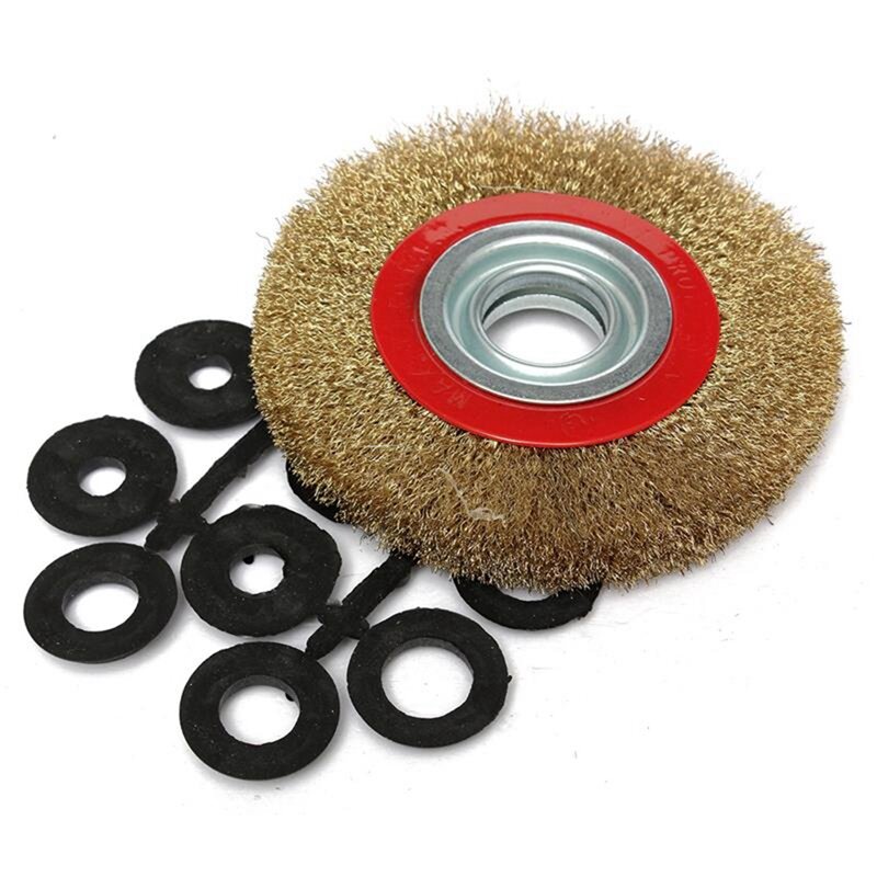 1 Pcs 180 Grit Fiber Wheel Polishing Buffing Disc & 1 Set 8 Inch 200Mm Steel Flat Wire Wheel Brush With Adaptor Rings