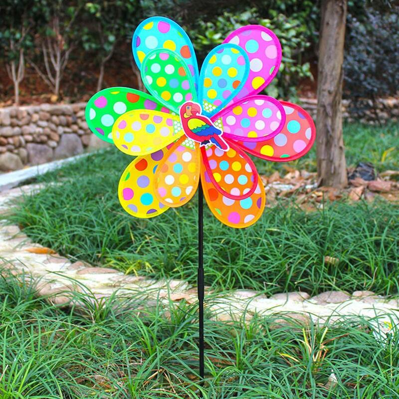 Brinquedo diário do girador do vento, Ornamento plástico colorido do girador do vento, Dot Impresso Girassol Windmill
