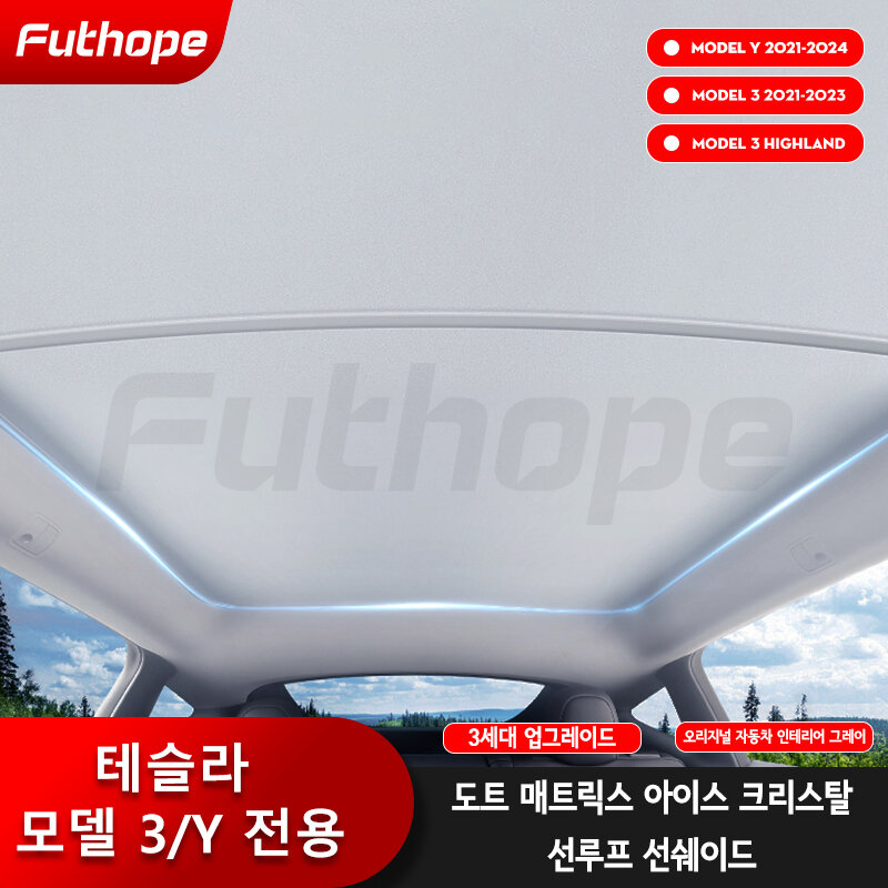 Futhope ที่บังแดดทำจากผ้าน้ำแข็งที่บังแดดกระจกบังแดดสำหรับรุ่นเทสลา3Y สกายหลังคาสูง2021-2024
