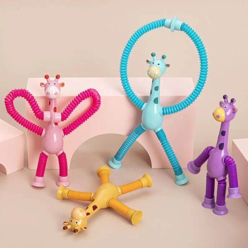 Kinderen Kerst Zuignap Speelgoed Pop Tubes Stress Reliëf Telescopische Giraffe Fidget Sensorische Balg Anti-Stress Knijp Speelgoed