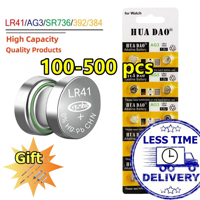 100-500PCS AG3 LR41 1.55V Alkaline Battery Button Coin Cell Battery 384 392 392A LR736 SR41 SR41SW For Calculator Toys Clock