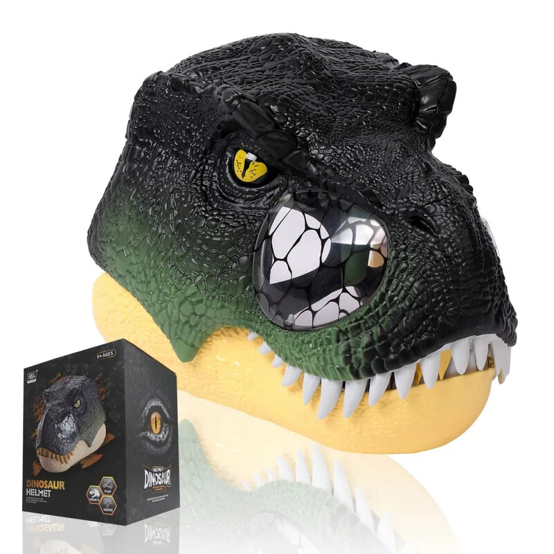 Masque facial de dinosaure électrique d'Halloween pour enfants, casque de simulation Vorannosaurus, yeux LED, rugissement, modèle animal 208.assic, garçons