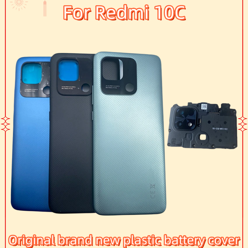 Xiaomi Redmi 10c用の交換用バッテリーカバー,中間フレームとプラスチックバックカバー,オリジナルブランド,ロゴ付き