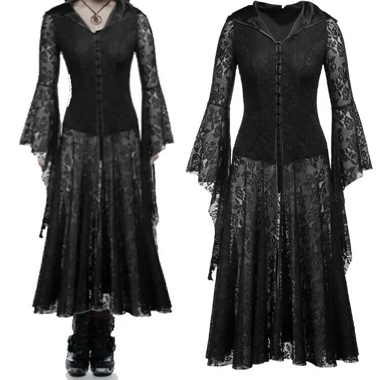 Abito medievale in pizzo Vintage donna Lolita Long Maxi Robe Fairy Elven Dress rinascimentale Celtic Viking Gothic Fantasy Ball Gown
