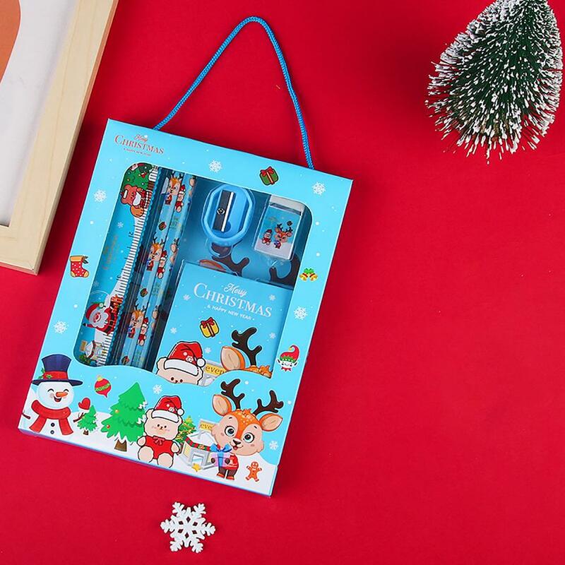 Ensemble de papeterie de Noël Kawaii pour enfants, cadeau familial, dessin animé, motif de Noël, taille-crayon, gommes, propre