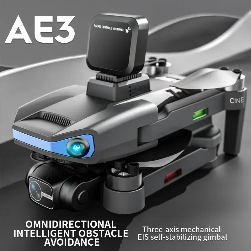 AE3 Drone 5G GPS, Drone pintar 8K HD kamera ganda 3-sumbu sudut lebar Gimbal satu tombol kembali anti-guncangan Radar penghindar hambatan WIFI