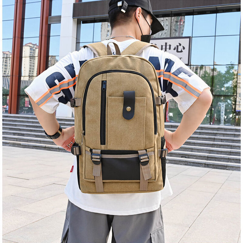 Men's Canvas Backpack Large-capacity Schoolbag Explosion Solid Color Rucksacks Fashion Casual Travel Sport Bag Backpack