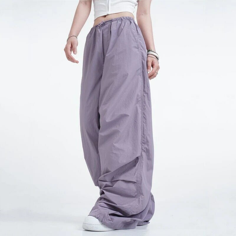 Pantalones rectos holgados para mujer, ropa de trabajo de secado rápido, cintura elástica, Estilo Vintage americano, tendencia de verano