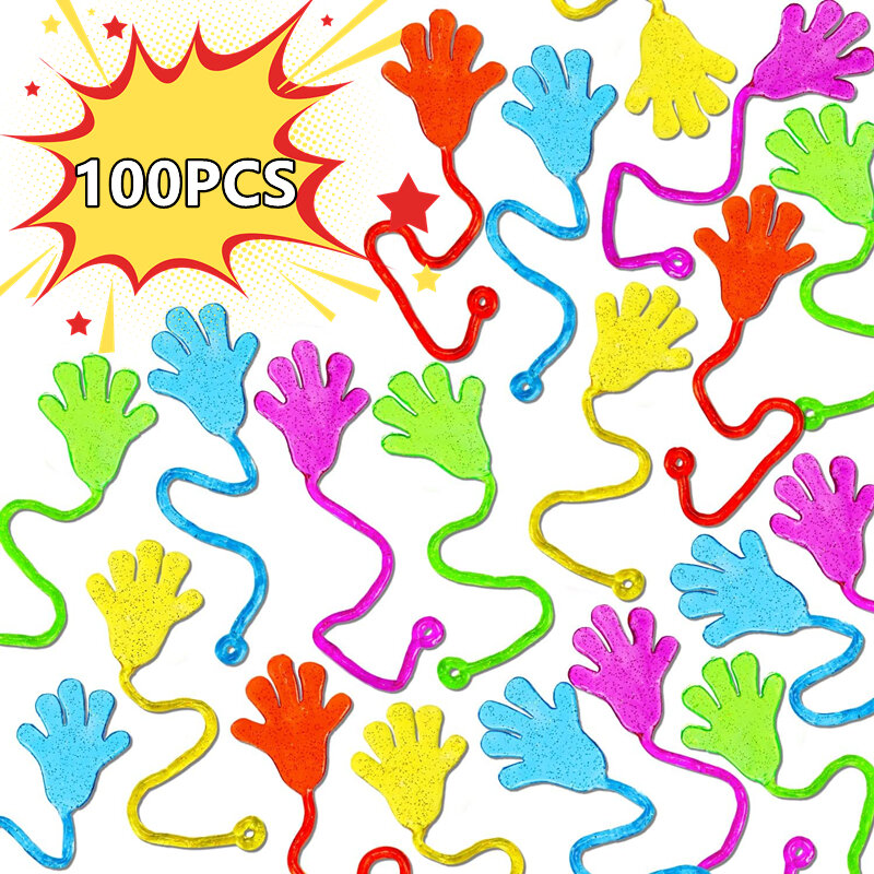 100-1PC Kids Funny Sticky Hands Toy Palm Elastic Sticky Squishy Slap Palm Toy Kids Novelty Gift Birthday Party Favors Supplies