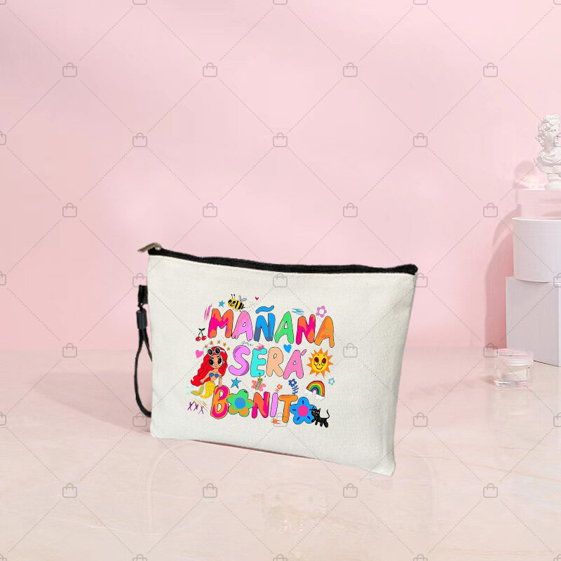 2023 New Manana Sera Bonito Karol G Canvas Travel Cosmetic Bag Cute Mañana Será Bonito Makeup Pouchs Birthday/fans Gifts for Her