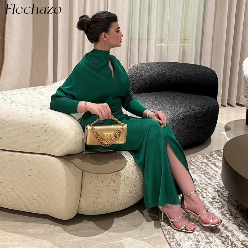 Flechazo-Robe de Soirée Fourreau Verte pour Femme, Col Haut, Découpe, Longueur Rincée, Simple, Élégante, 2024