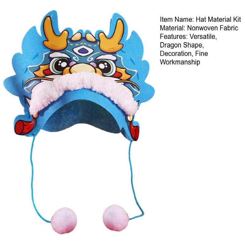 Topi DIY bahan Kit buatan tangan tradisional zodiak Cina kepala naga topi untuk anak-anak hadiah Festival Musim Semi Cina hadiah Tahun Baru