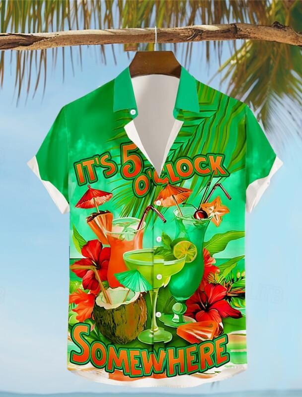 Ini 5 O'clock Somewhere Parrot pria resor Hawaii 3D baju yang dicetak berkancing lengan pendek pakaian liburan kemeja pantai musim panas