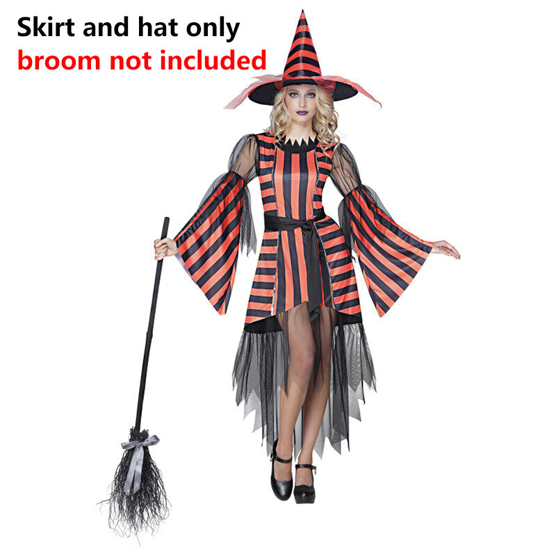 2022 Halloween Cosplay Kostüm Hexe Set Frauen Mädchen Kleid Rock und Hut Karneval Party Outfit Kleidung Anzug requisiten