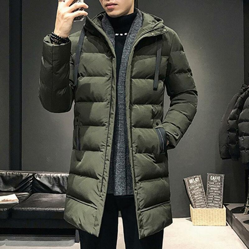 Men Winter Parka Down Coat Hooded Ultimate Warmth Wind Protection Windbreaker High Collar Mid-length Outdoor Snow Jacket