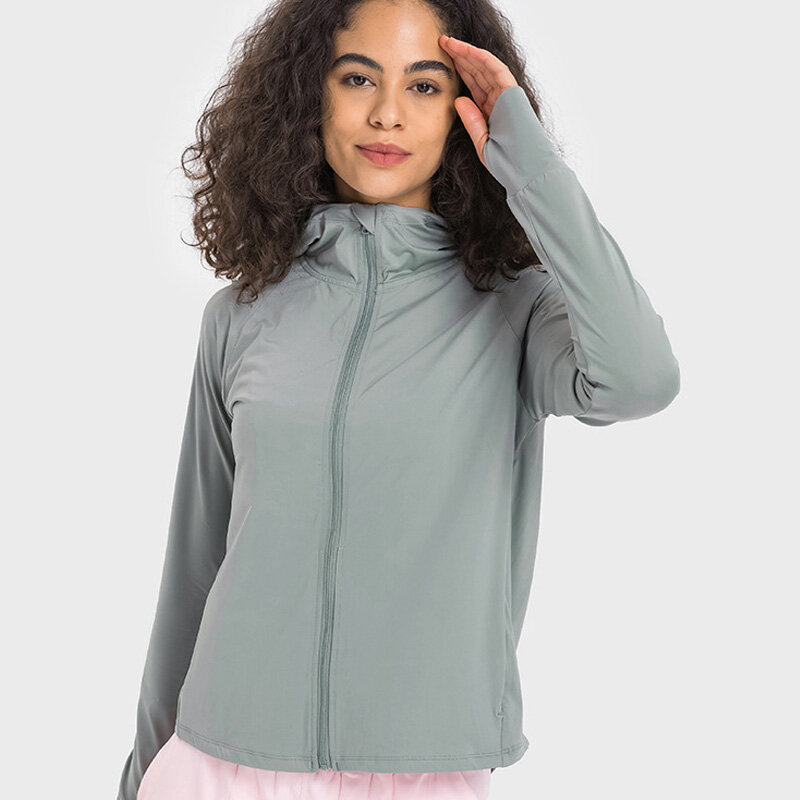 Damska bluza z kapturem z długim rękawem w jednolitym kolorze i cienka kurtka
