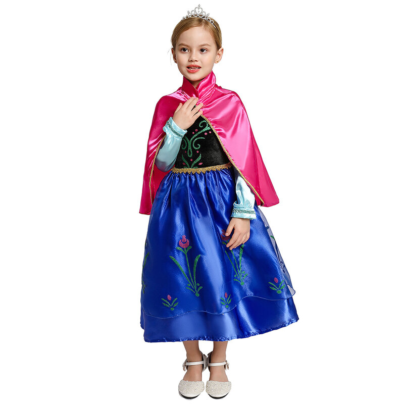 Disney Frozen Princess Anna Costume For Kids Girl 2024 Fancy Birthday Party Cosplay Dress with Cape Halloween Dress Up Vestidos