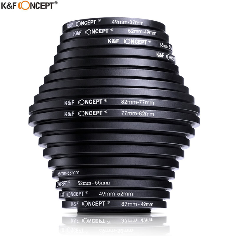K & F Concept 18pcs filtro per obiettivo della fotocamera Step Up/Down Set di anelli adattatore 37-82mm 82-37mm per obiettivo della fotocamera Canon Nikon Sony DSLR