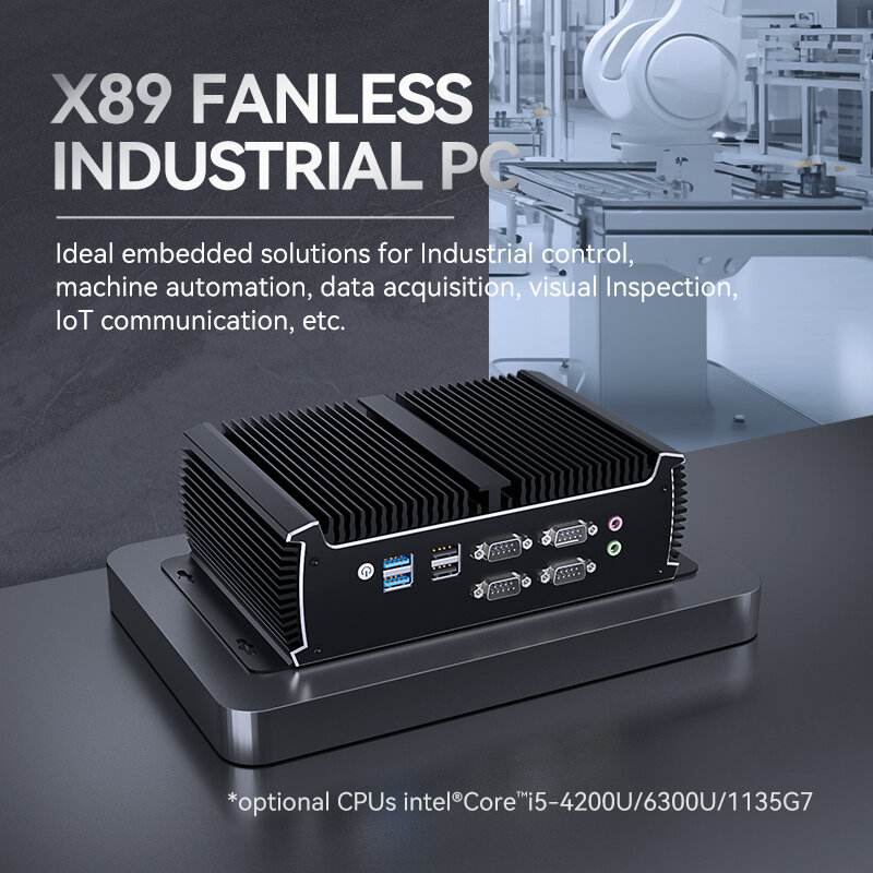 XCY Industrial Fanless Mini PC Intel i5-1135G7 6x COM RS232 RS485 2x Mini PCIe Support WiFi 4G LTE CAN-Bus Windows Linux IPC