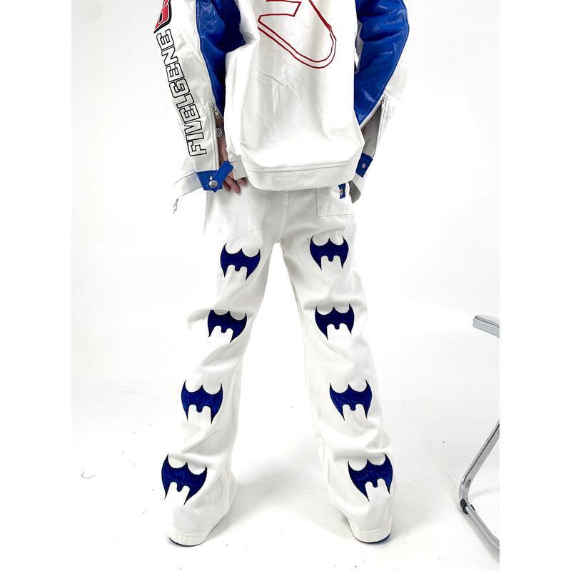 Джинсы мужские и женские с буквенным принтом летучая мышь, свободные прямые штаны в американском стиле, в стиле хип-хоп