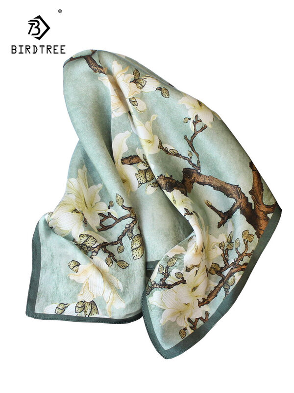 Birdtree 100% vera seta donna elegante sciarpa retrò stampa fronte-Retro 2024 primavera autunno moda sciarpe regalo della mamma nuovo A41409QC