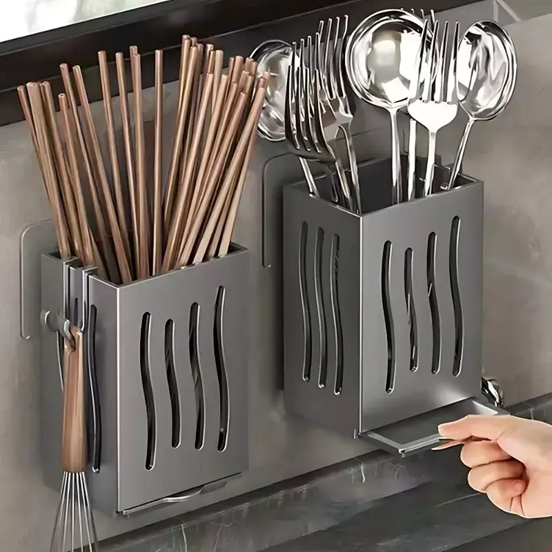 Household Kitchen Utensil Rack Multifunctional Draining Chopstick Holder WallMounted Freestanding Cutlery Storage Plastic Holder