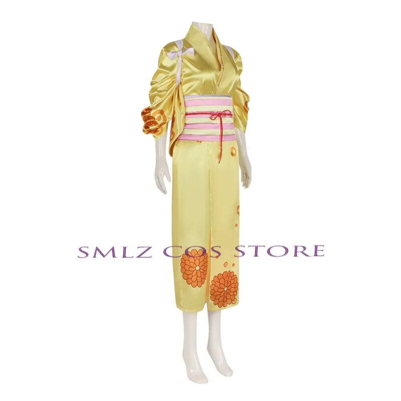 Kikunojo Anime Wano Country Arc Kikunojo Yellow Kimono Costume Uniform Party Women Sexy Dress Carnival Outfits