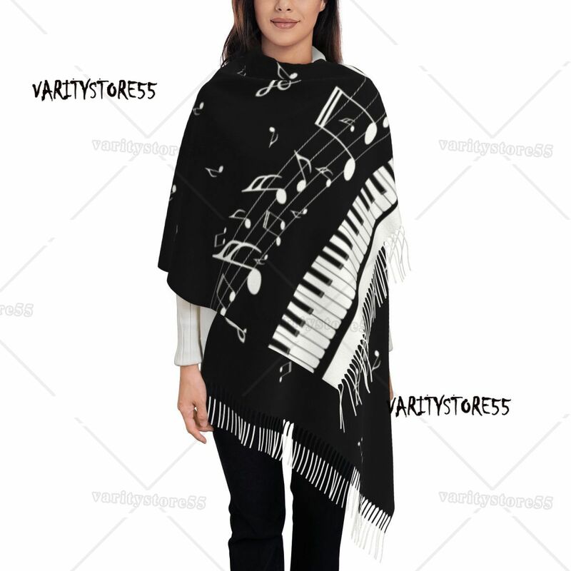 Abstrakcyjne klawisze fortepianu z nutami damski chwost szalik modny szalik