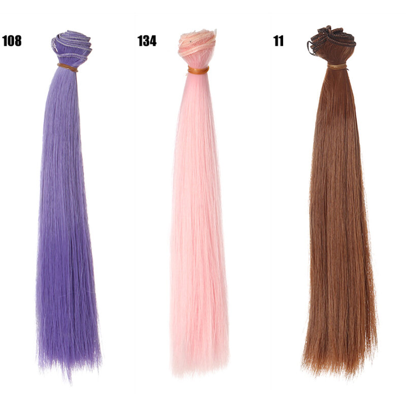 Peruca longa reta de cabelo para BJD DIY, cabelo Refire, preto, rosa, marrom, cáqui, branco, cinza Cor, 1/3, 1/4, 25cm x 100cm, 1pc
