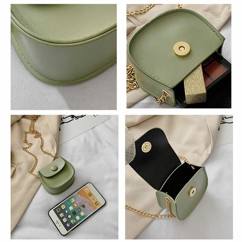 Bolsa de moedas pequena de couro PU para mulheres, Messenger Bag, Shoulder Bag, Mini Saddle Bag, bolsa feminina, Chain Crossbody Bag