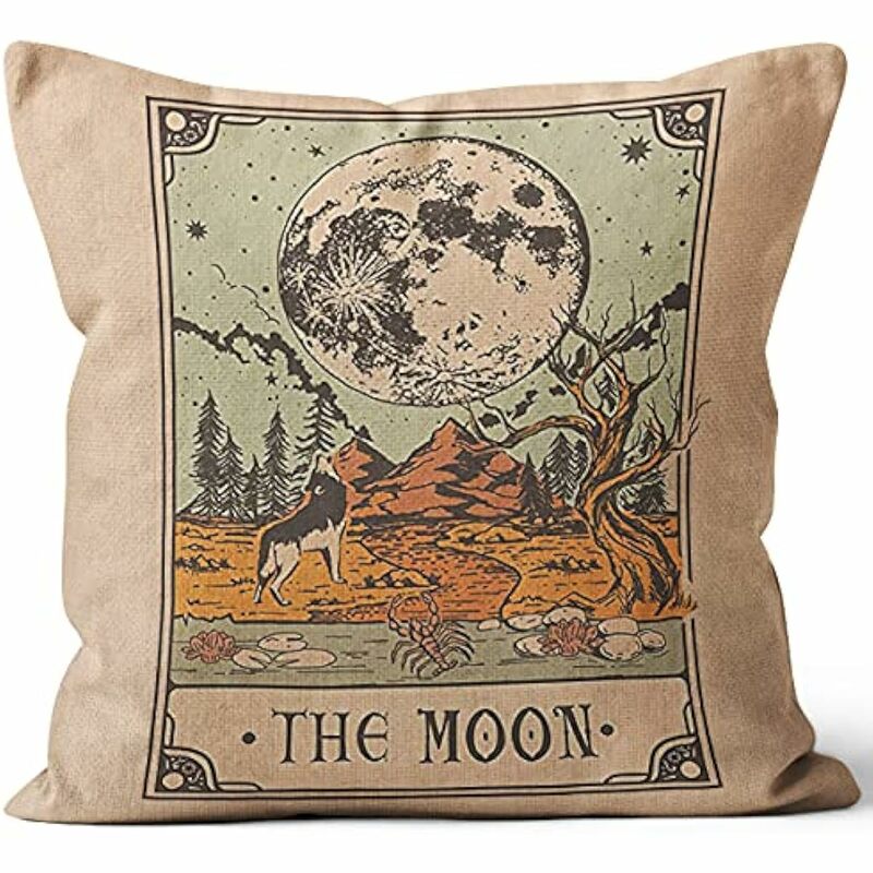 The Moon Tarot Theme Throw Pillow Case, Gift for Daughter, Sister, Gift for Astrology Lovers, Tarot Lovers, Girl Room Decor