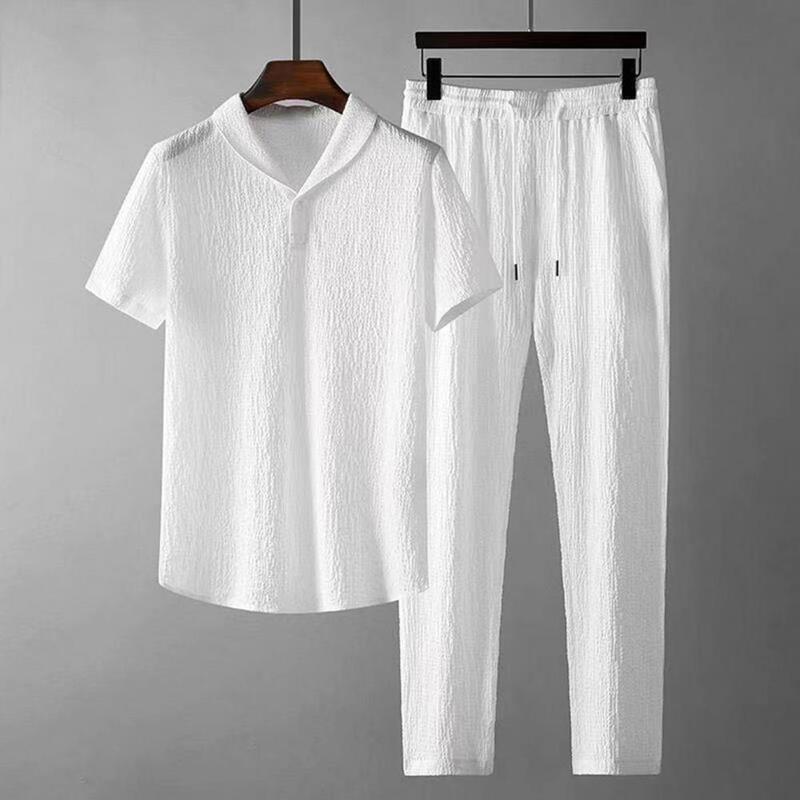 Einfaches lässiges Outfit schnell trocknende Hemdhose mit weitem Bein Männer Kurzarm Top lange Hose Set elastischen Bund