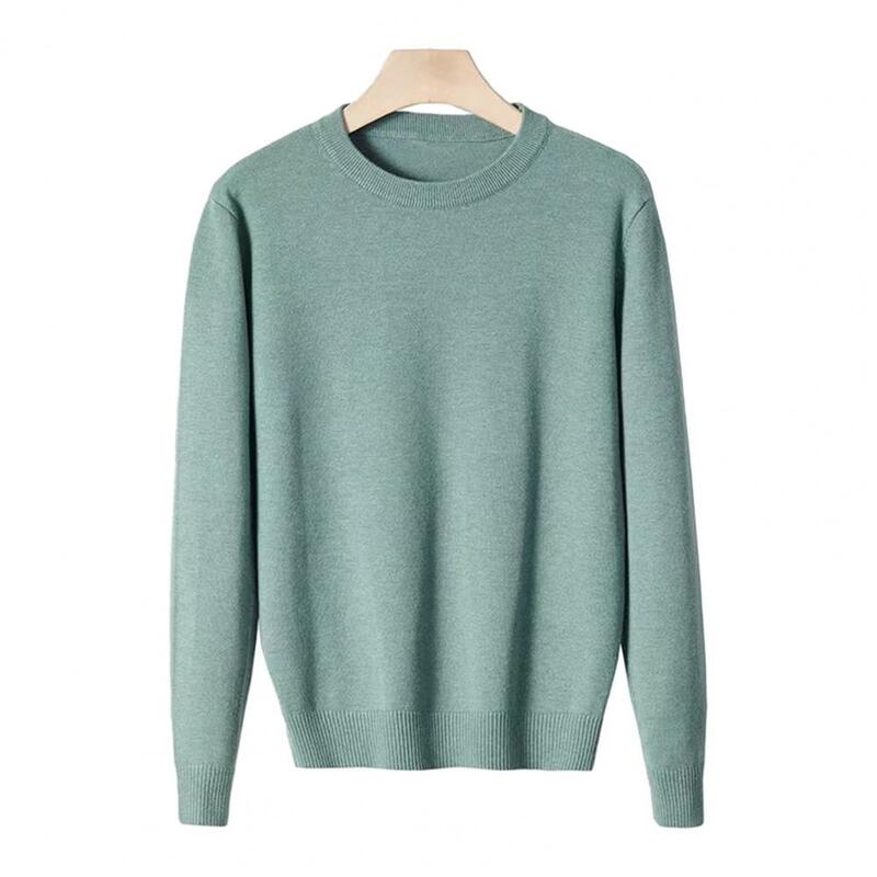 Round Neck Long Sleeve Sweater Solid Color Base Layer Sweater Men's O-neck Long Sleeve Knitwear Thermal Sweater with for Warmth