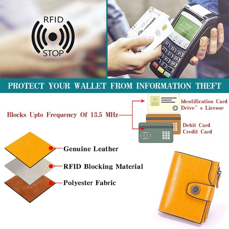 กระเป๋าสตางค์ผู้หญิงหนังสั้น RFID ป้องกันหัวเข็มขัดแฟชั่นกระเป๋าคลัทช์กระเป๋าเหรียญผู้หญิง Multi-Function