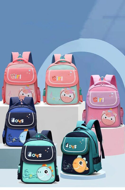Mochila de dibujos animados para niños y niñas, bolso escolar de gran capacidad con estampado de contraste de Color claro