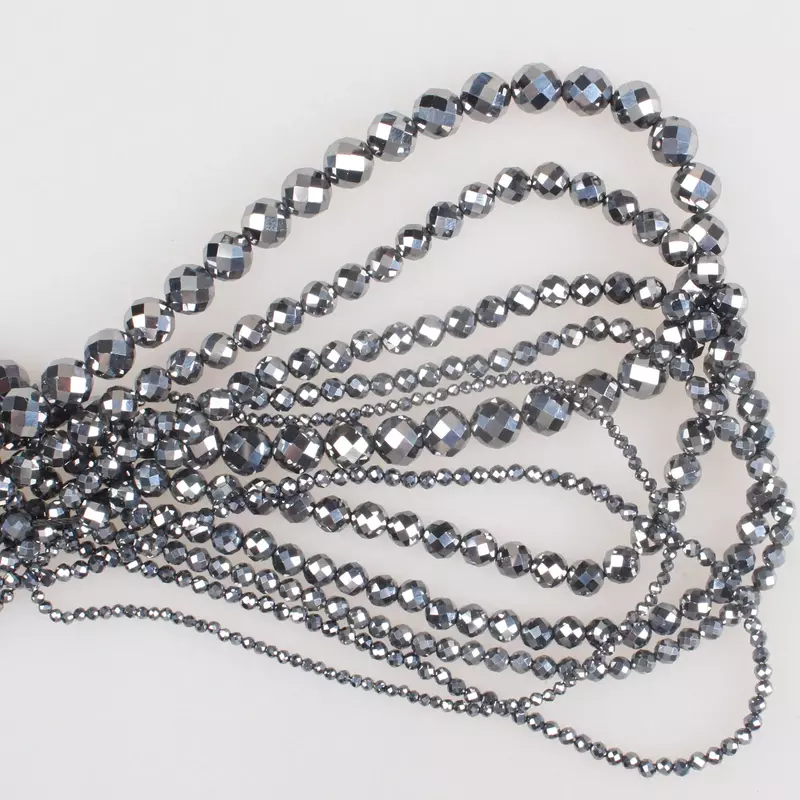 Natural Stone Faceted Terahertz Beads, pérolas soltas para fazer jóias, pulseira e colar, 2mm, 3mm, 4mm, 5mm, 6mm, 8mm, 10mm
